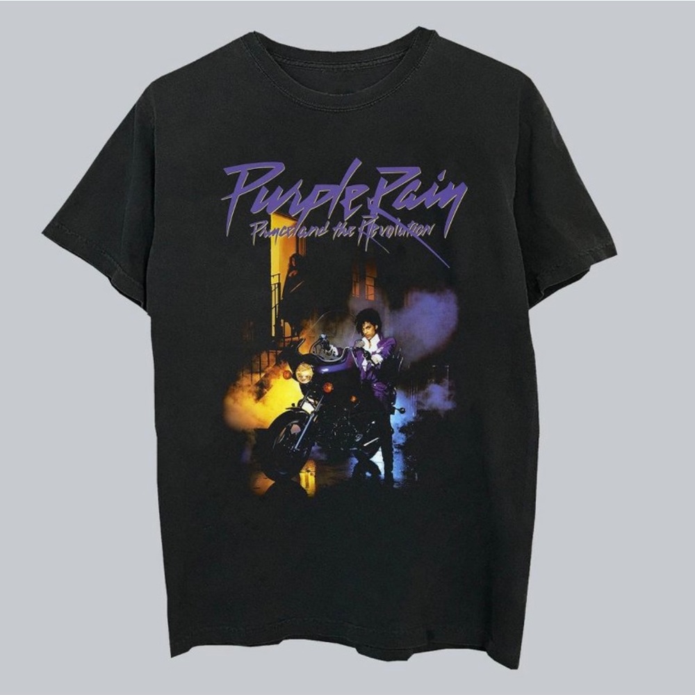 Prince Purple Rain Graphic T-Shirt - Black 🏍💜